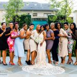 Bride with her girlfriends at her surprise wedding